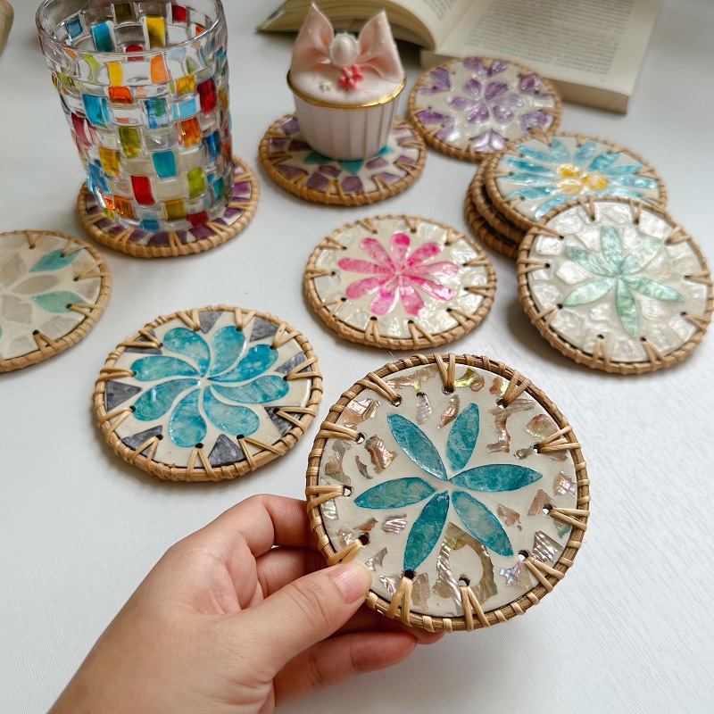 👍Last Day Promotion 60% OFF💥Handmade rattan and bamboo coasters, Shell heat-insulated round coasters, Household desktop tea coasters, Anti-scalding bowl coasters - BUY 5 FREE SHIPPING