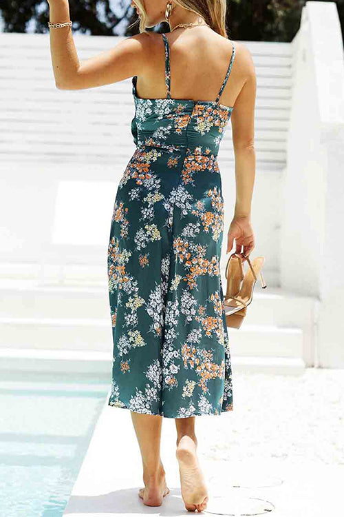Heididress Floral Print Tie Front Cut Out Slit Midi Cami Dress