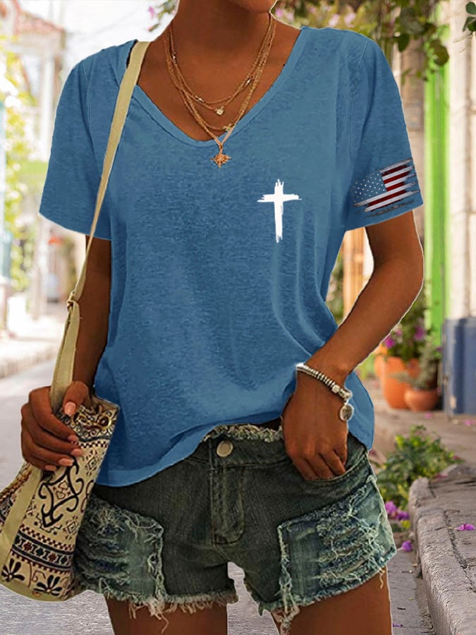 Women'S Flag Cross Print T-Shirt