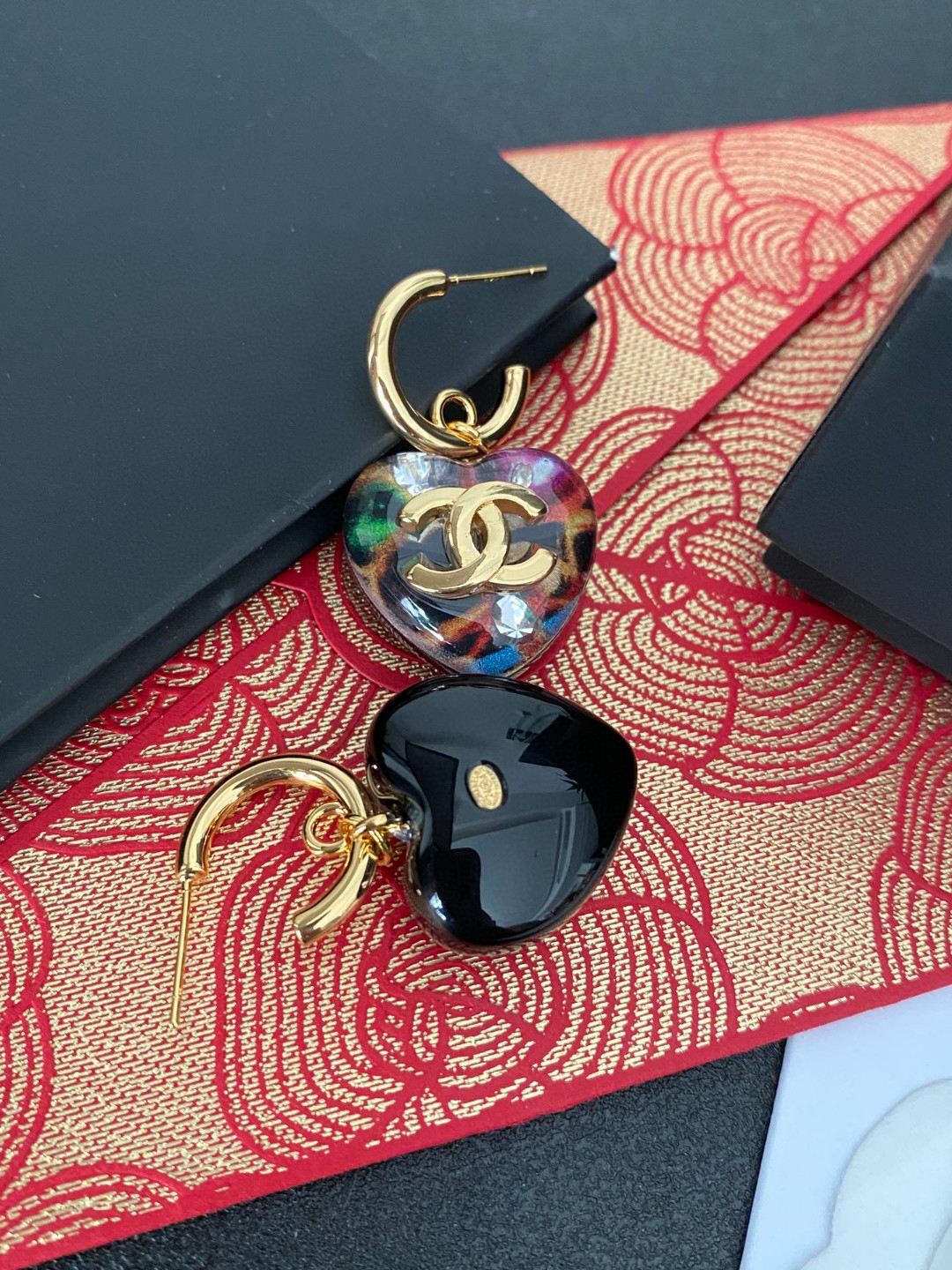 Chanel 24A Graffiti Camouflage Heart Earrings