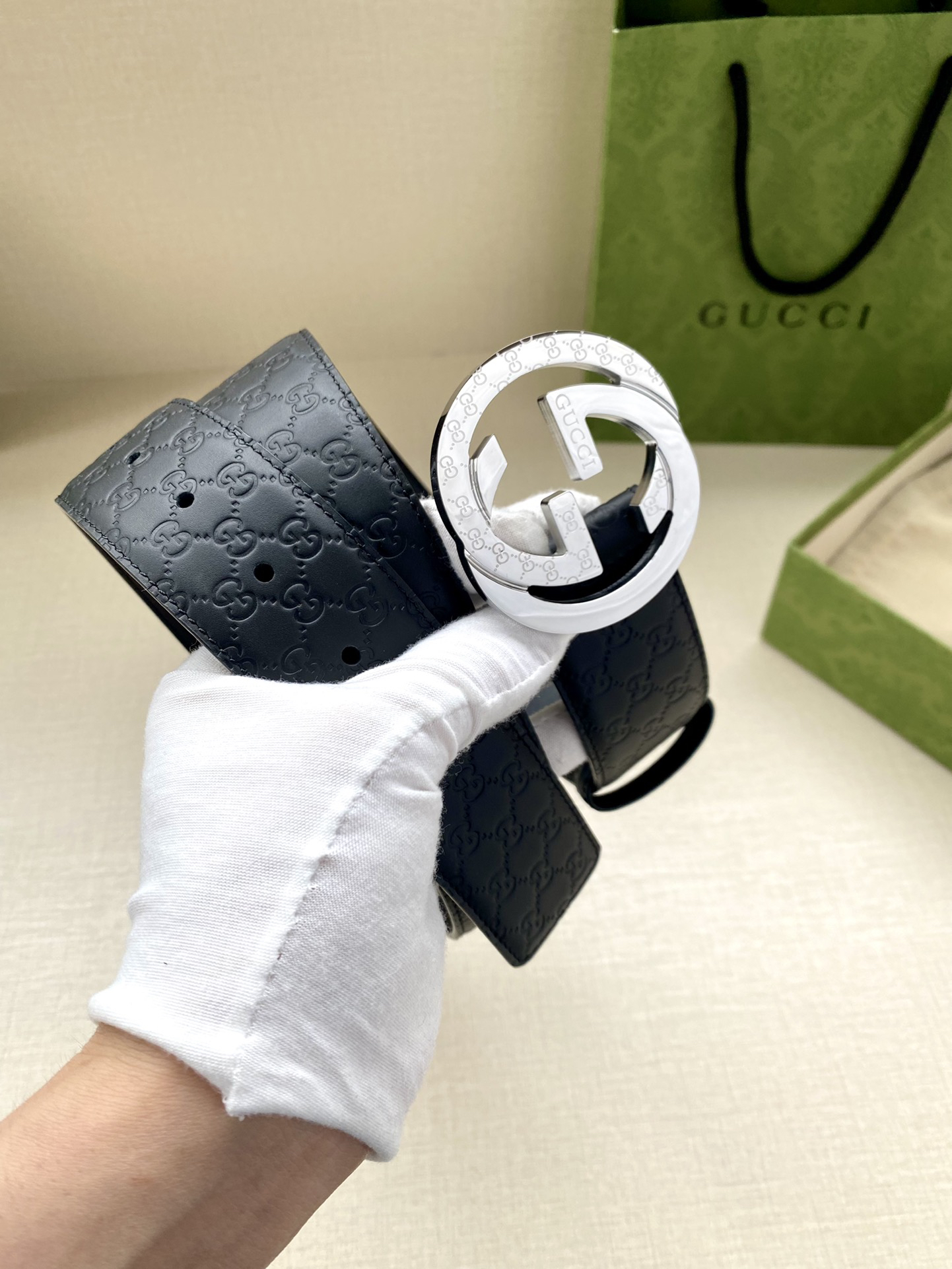 Gucci Interlocking Double G Double-sided Leather Belt 4.0CM Width