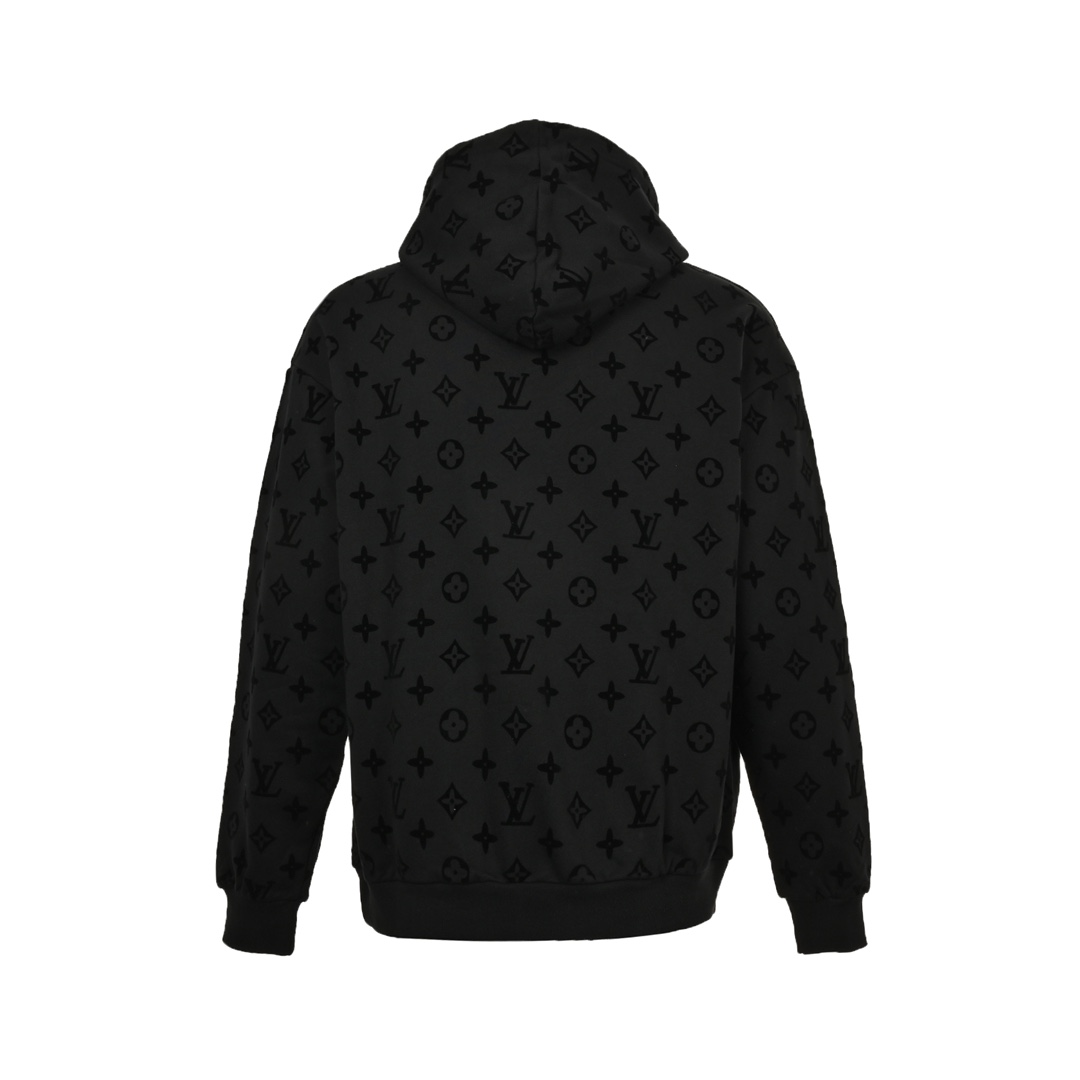Louis Vuitton 24Fw all-over monogram flocked print hooded sweatshirt