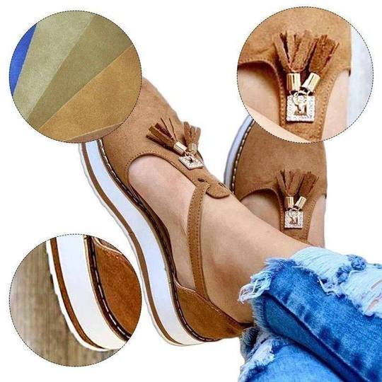Women's Casual Platform Flat Comfort Fringe Shoes