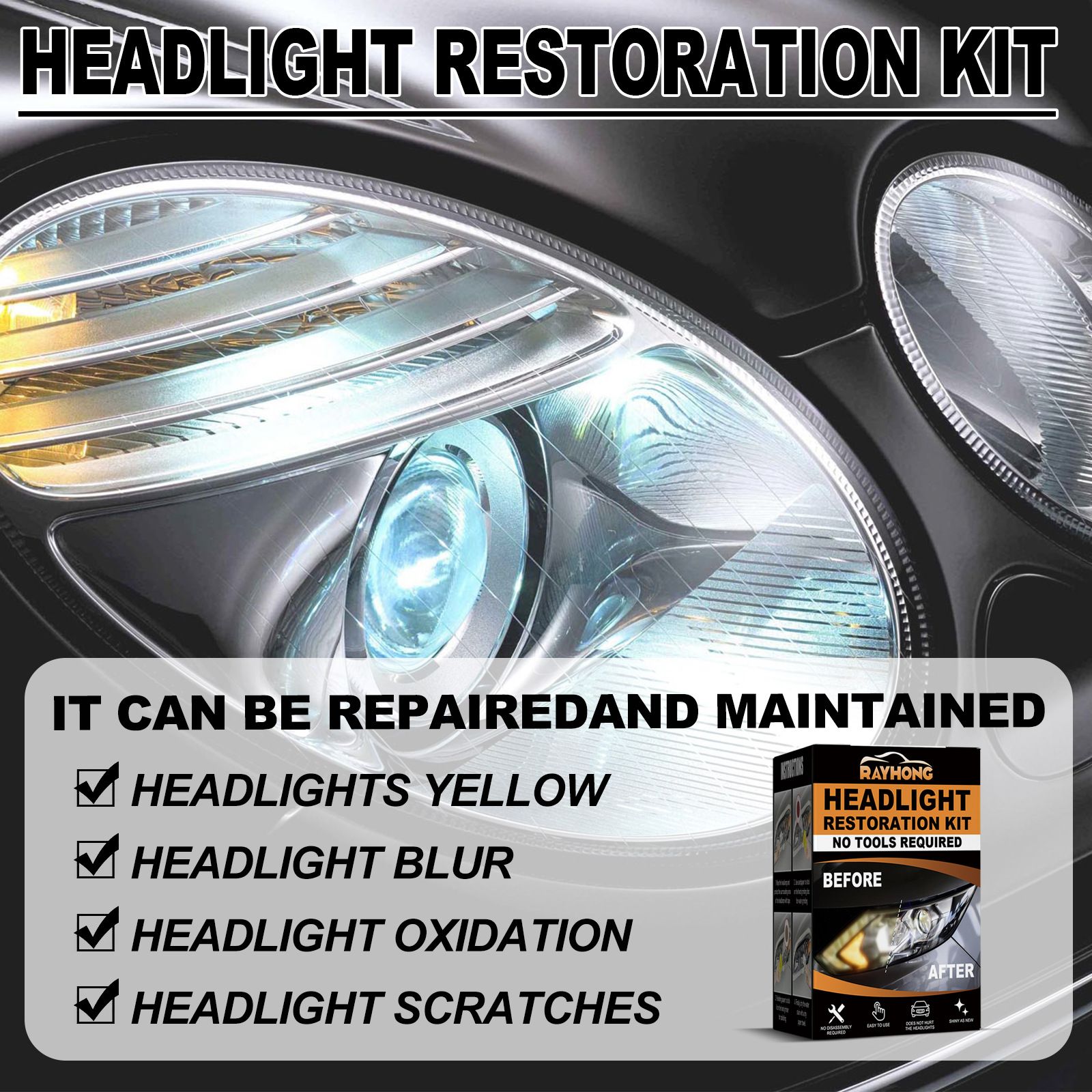 Car Headlamp Lens Cleaning Kit