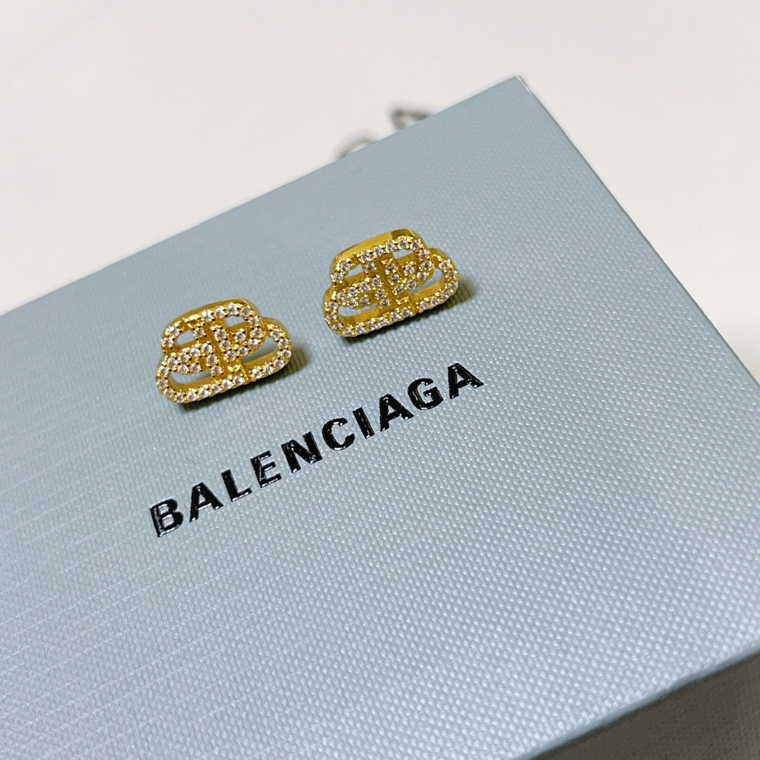 Balenciaga BB gold-tone diamond stud earrings