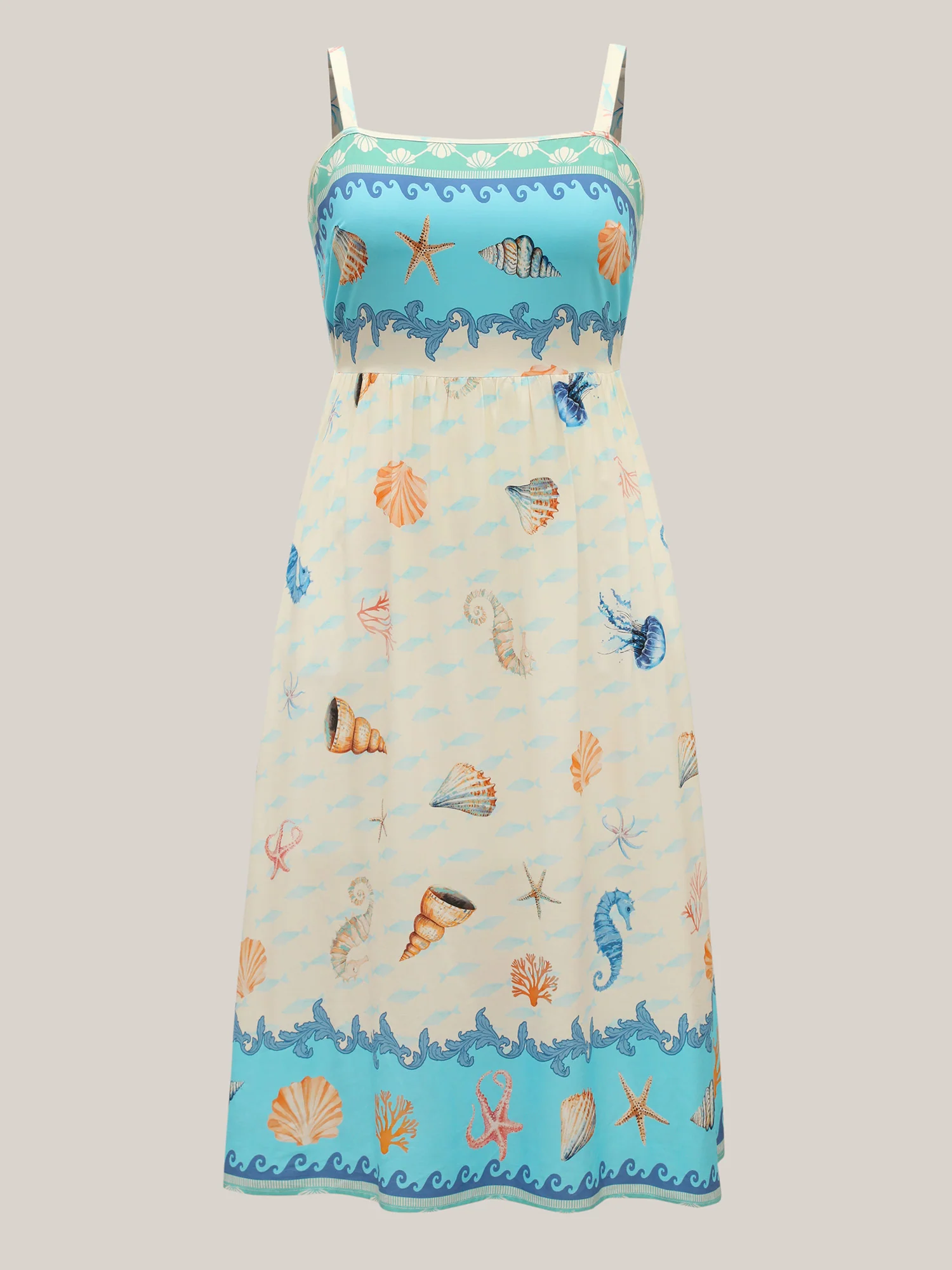 Oceanic Print Slit Sleeveless Midi Dress