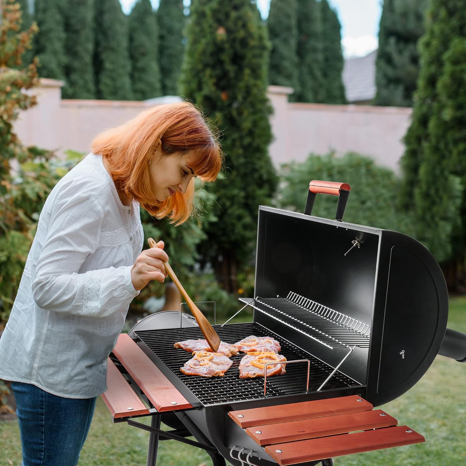Royal Gourmet 30 Barrel Charcoal Grill with Side Table 627 Square Inches