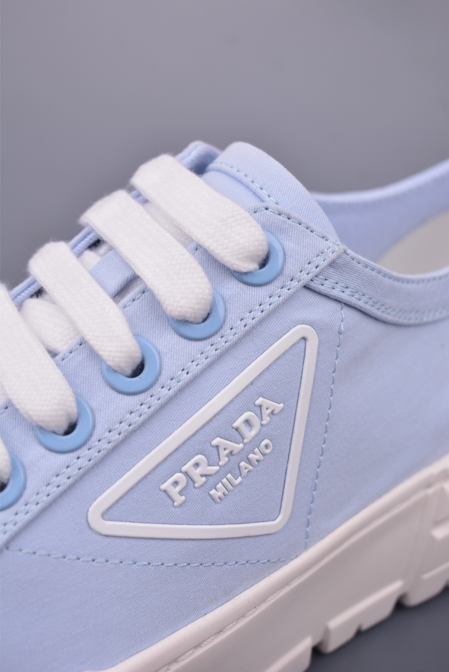 Prada Nylon Gabardine Low Sneakers Canvas Light Blue White SPAZZOL