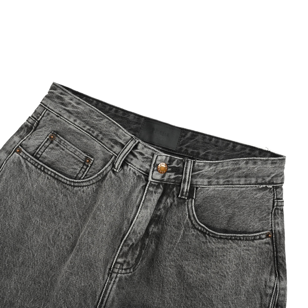 Prada 24Fw Deconstructed Wide-Leg Jeans with Back Pockets and Triangle Logo