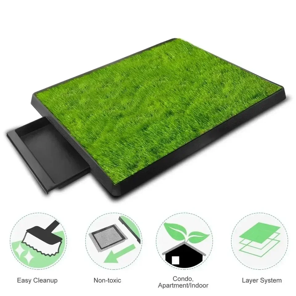 Pet Dog Toilet Portable Dog Potty Pan Anti-Splash 3 Layer Synthetic Grass Mesh Tray Toilet Puppy Kitten Urine Cleaning Tool