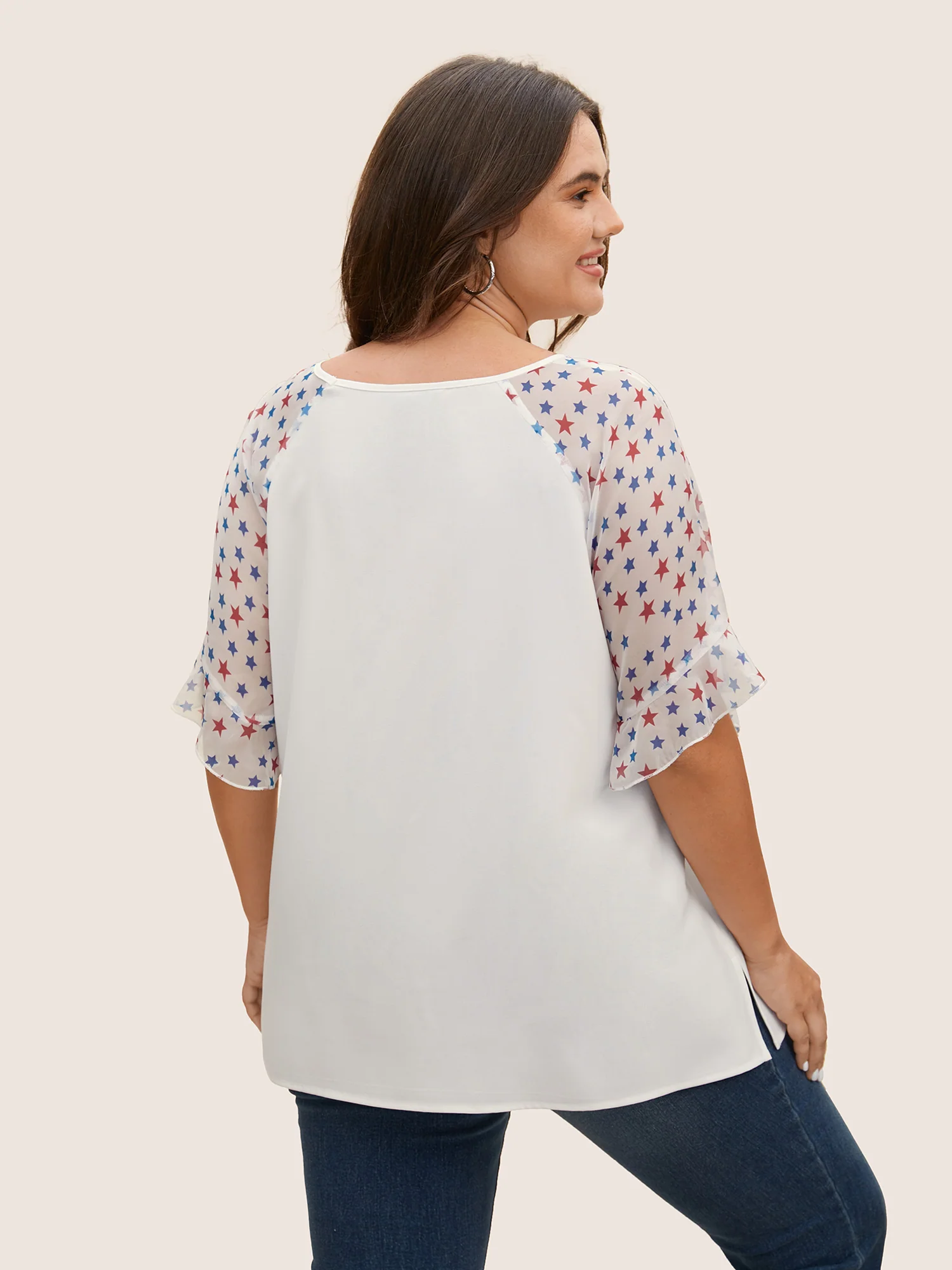 Star & Striped Ruffles Raglan Sleeve Blouse