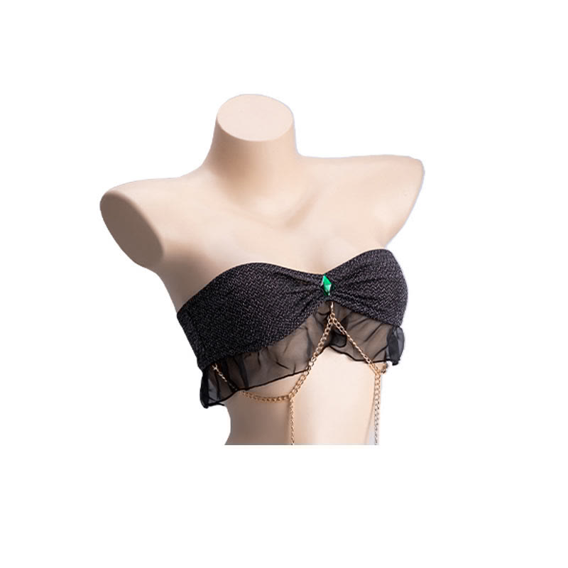 Sexy Chain Decor Tube Top G-string Mesh Shawl Lingerie