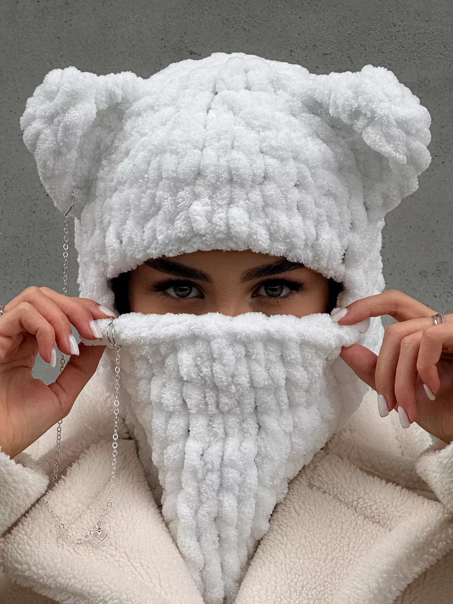💖 Valentine's Day Sale 49% OFF 💖 Plush Chunky Knit Balaclava with Ears(Including Chain & Pendant)