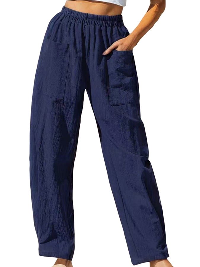 Women's Pocket Patchwork Elastic Waist Casual Pants
