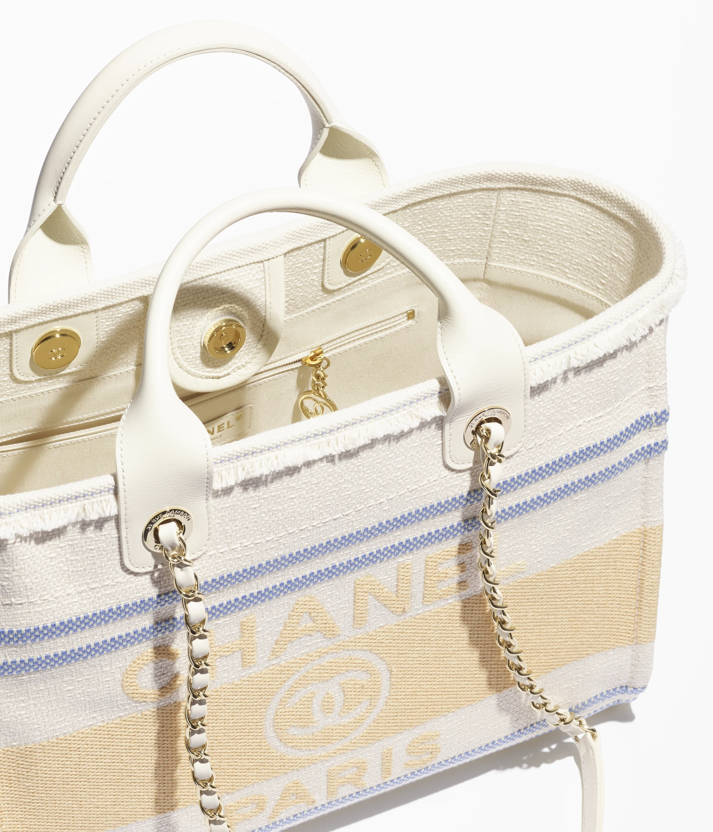 Chanel Shopping Bag Cotton Canvas & Gold-Tone Metal Ecru, Blue & Yellow AS3351-B18809-NACAD