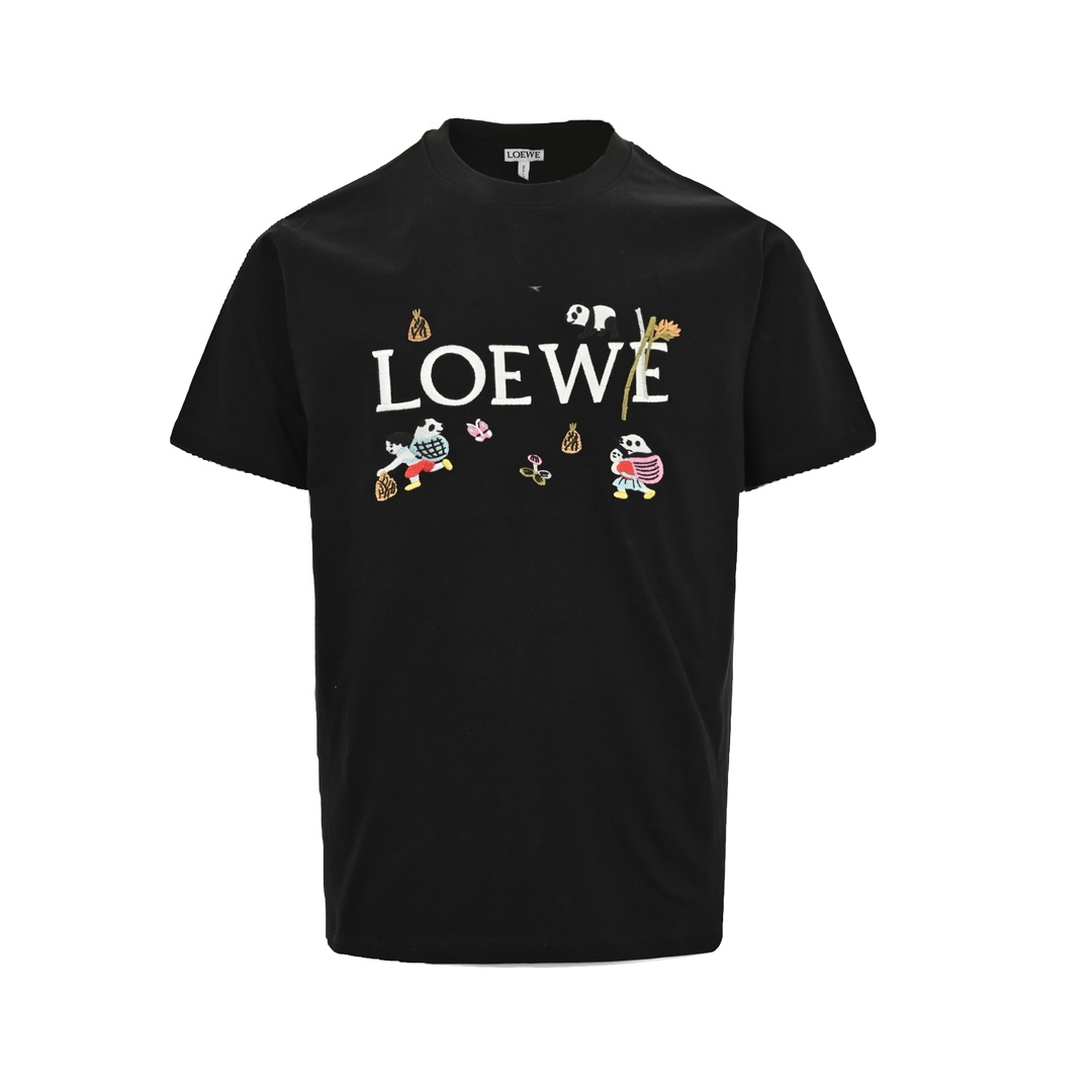 Loewe 24ss panda embroidered letter short sleeve