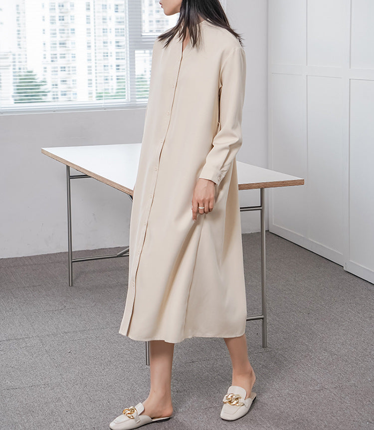 Spring Autumn Women Long Sleeve Loose Dress High Grade Windbreaker Dress Women Belt Adjustable