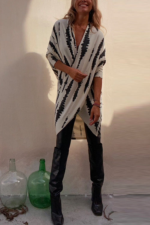 Heididress Irregular Front Cross Long Sleeve Tie Dye Top