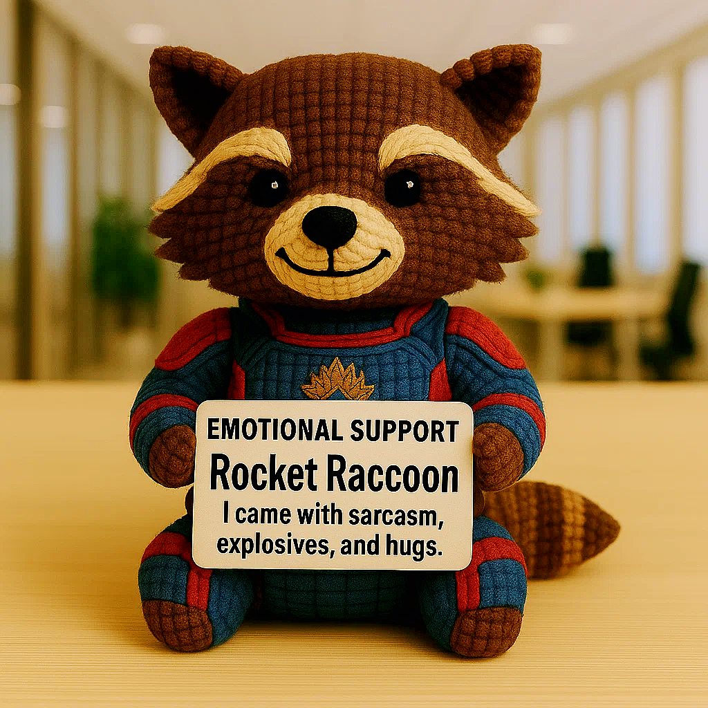 Rocket Raccoon Emotional Support Crochet Doll