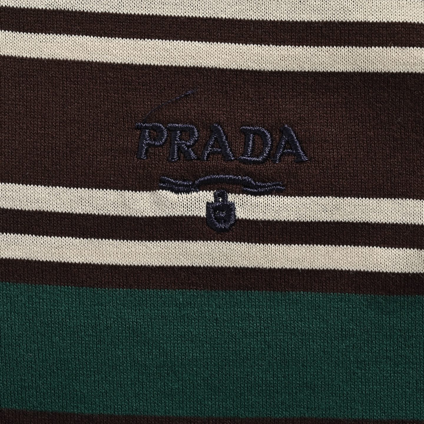 Prada 25ss green striped long-sleeved polo shirt