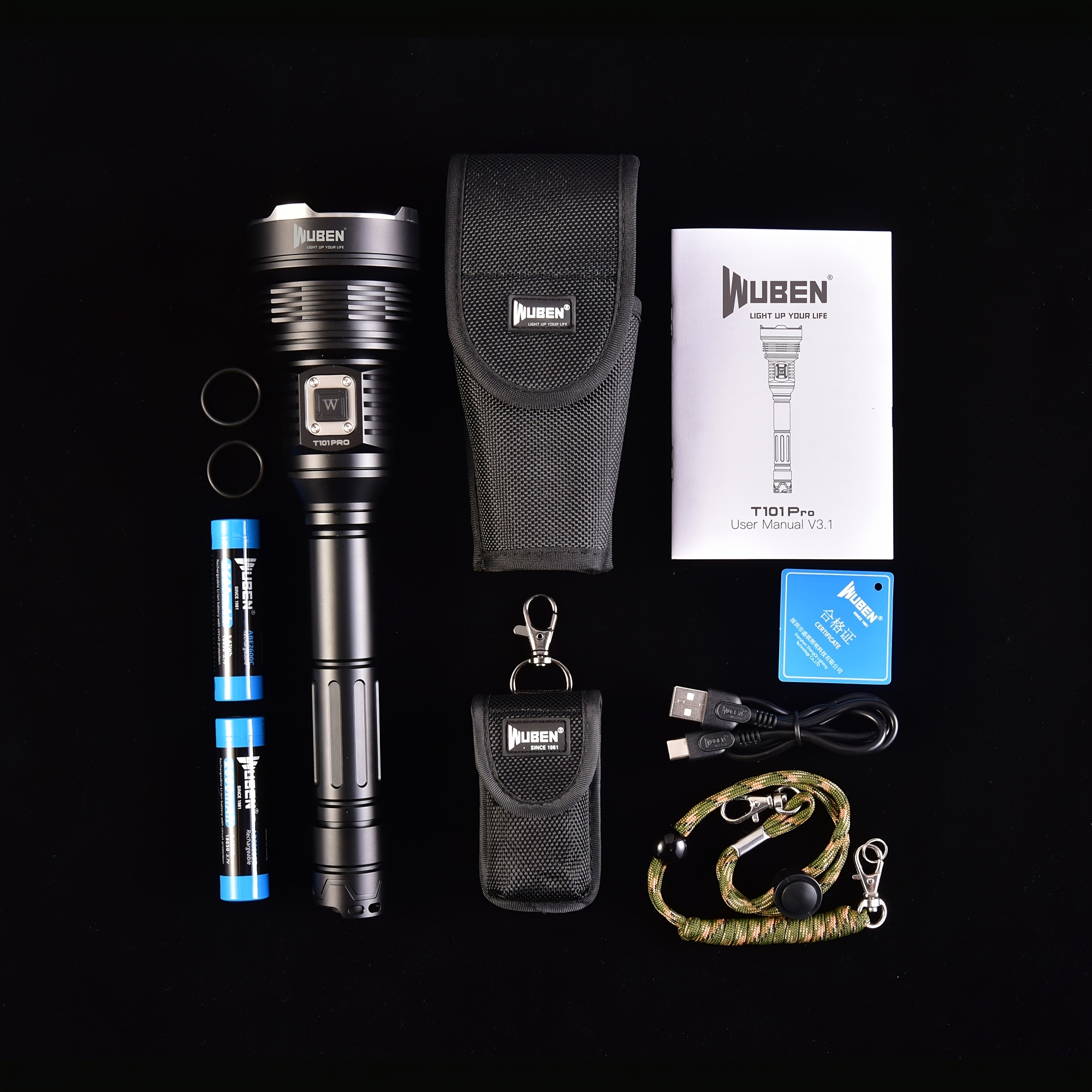 WUBEN T101 Pro Bright LED Flashlight, Waterproof Rechargeable Torch Light For Outdoor Camping Hiking Hunting Adventure And Searching, 3500LM