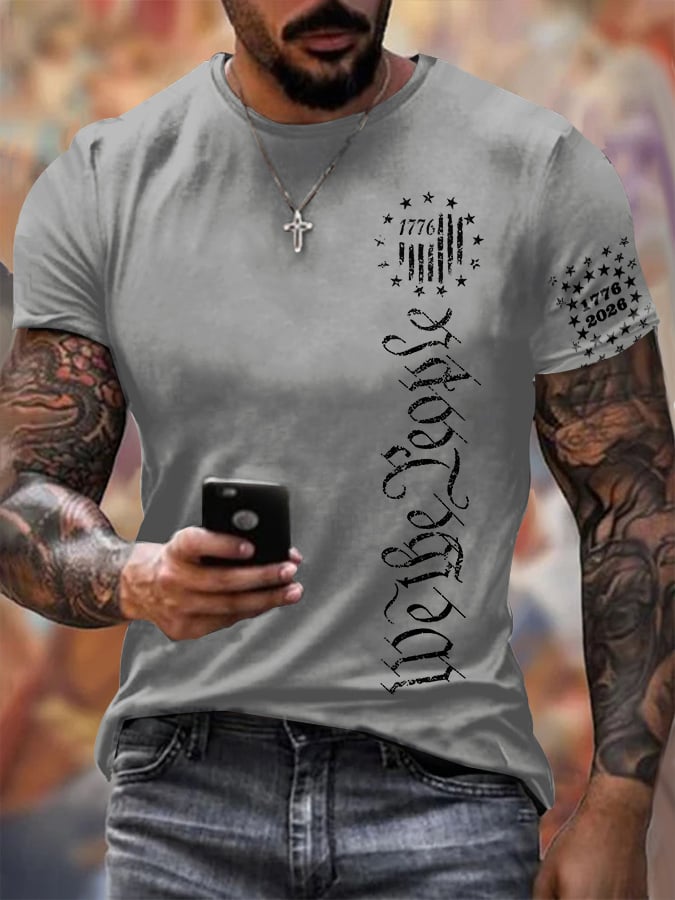Men'S Retro 1776 - 2026 We the People American Flag Print T-Shirt