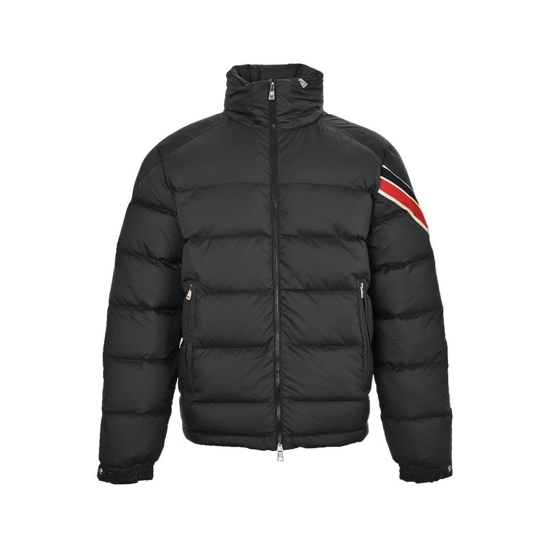 Moncler three-color sleeve striped ribbon stand collar down jacket