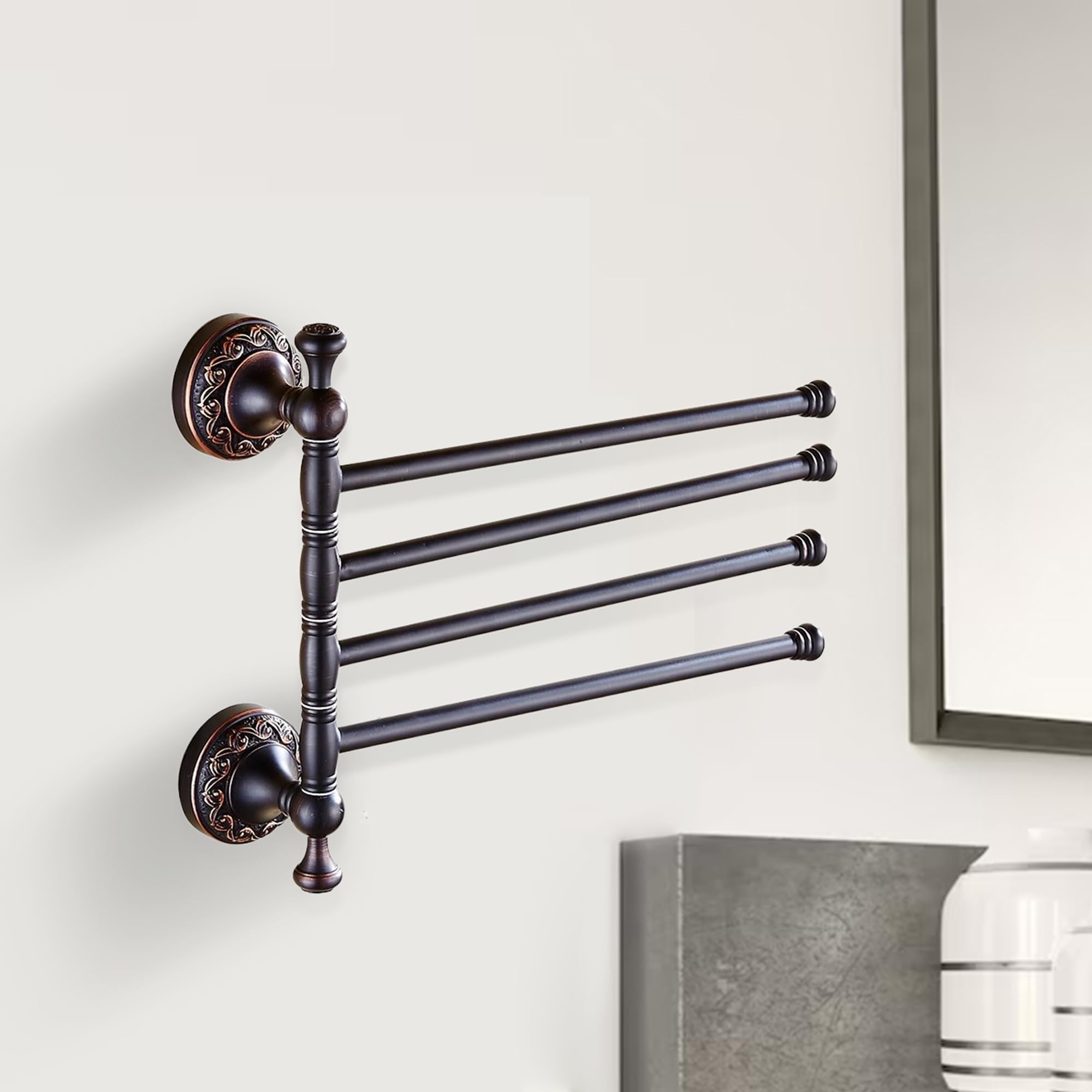 Folding Four-Arm Swivel Brass Towel Rack