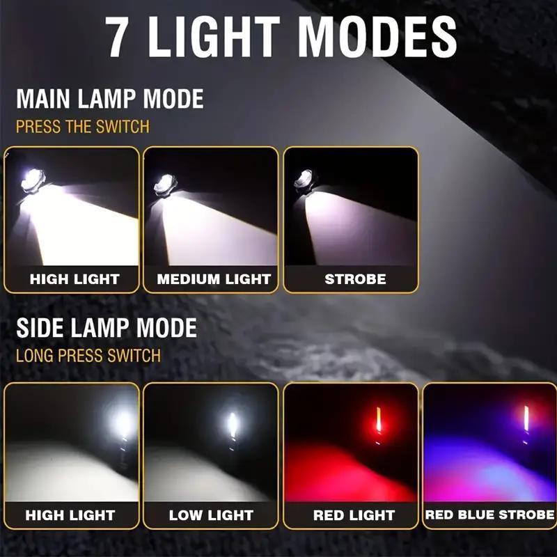 Strong Light Flashlight USB Rechargeable with Emergency White Light and Red & Blue Alarm Lights Waterproof Design