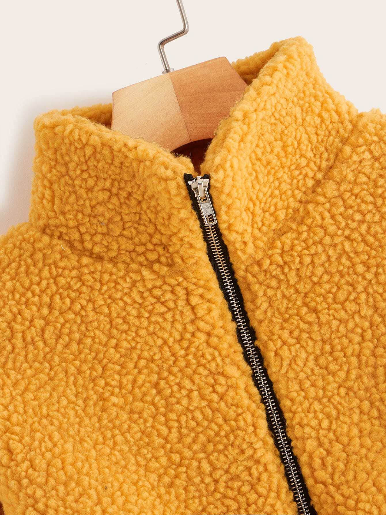 Half Placket Drop Shoulder Teddy Sweatshirt