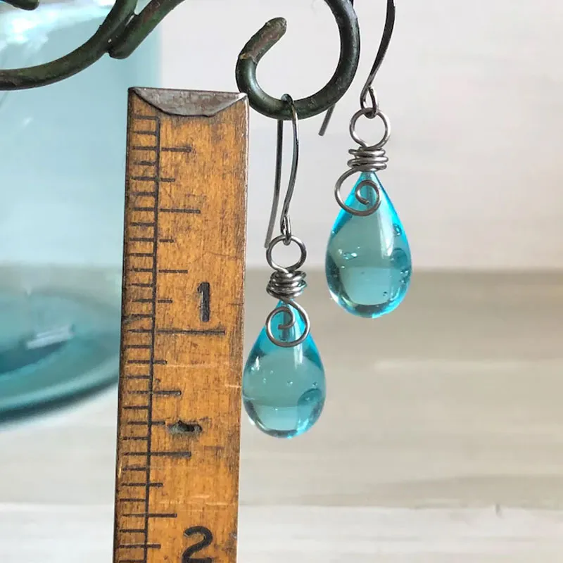 Teardrop Mason Jar Earrings: Recycled Vintage Glass