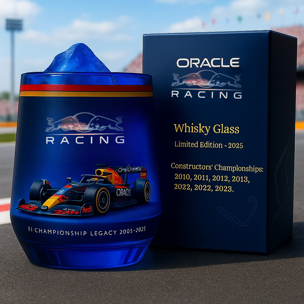 🏎️ F1 Legacy Whisky Glass Set – Ferrari, Red Bull & Mercedes 🏆