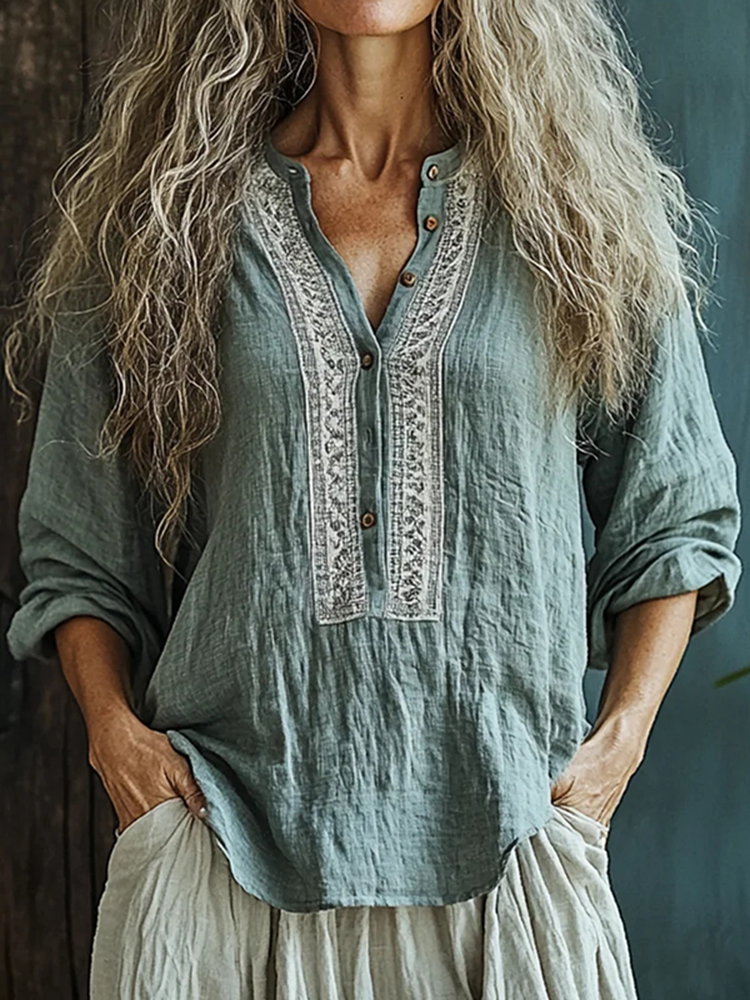 Bohemian Linen Floral Art Print  Long Sleeve Shirt