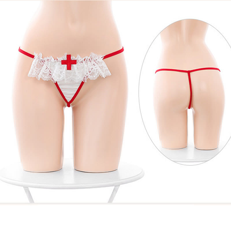 Cosplay Nurse Sexy Bowknot Lace Hollow Lingerie Jumpsuit With Stockings