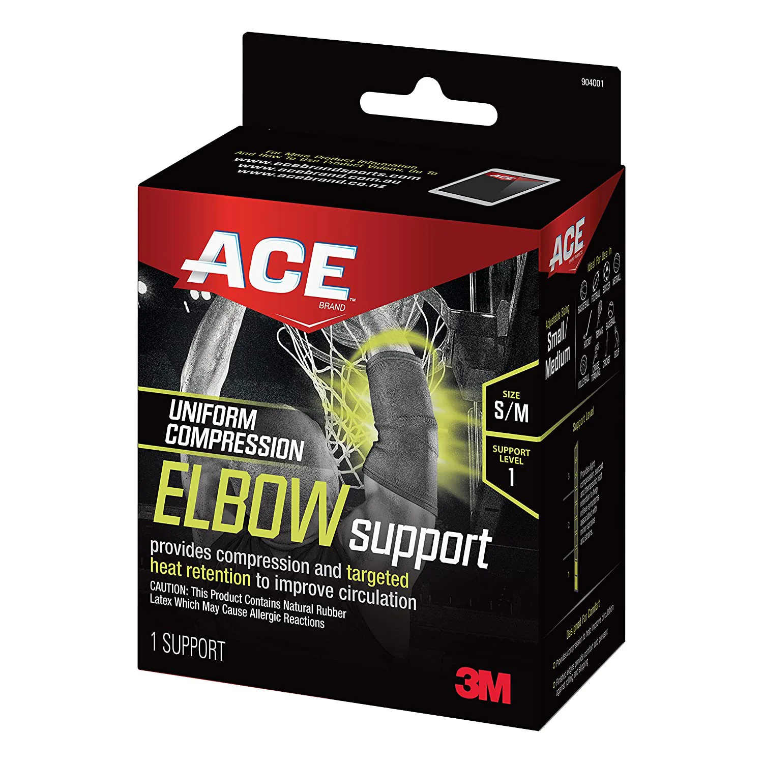 Ace Compression Elbow Support, Black, Small-Medium