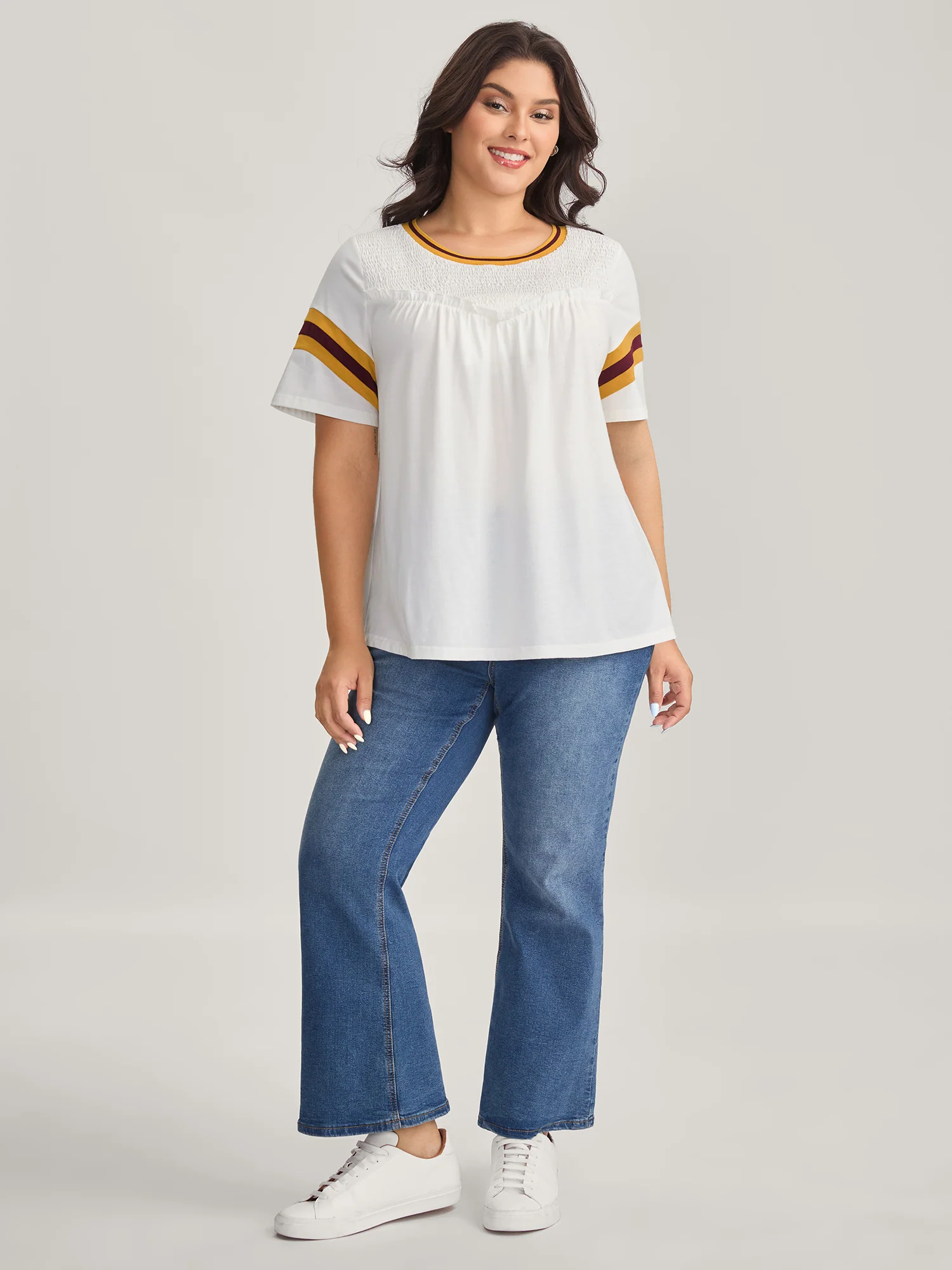 Color Contrast Shirred Flowy Top