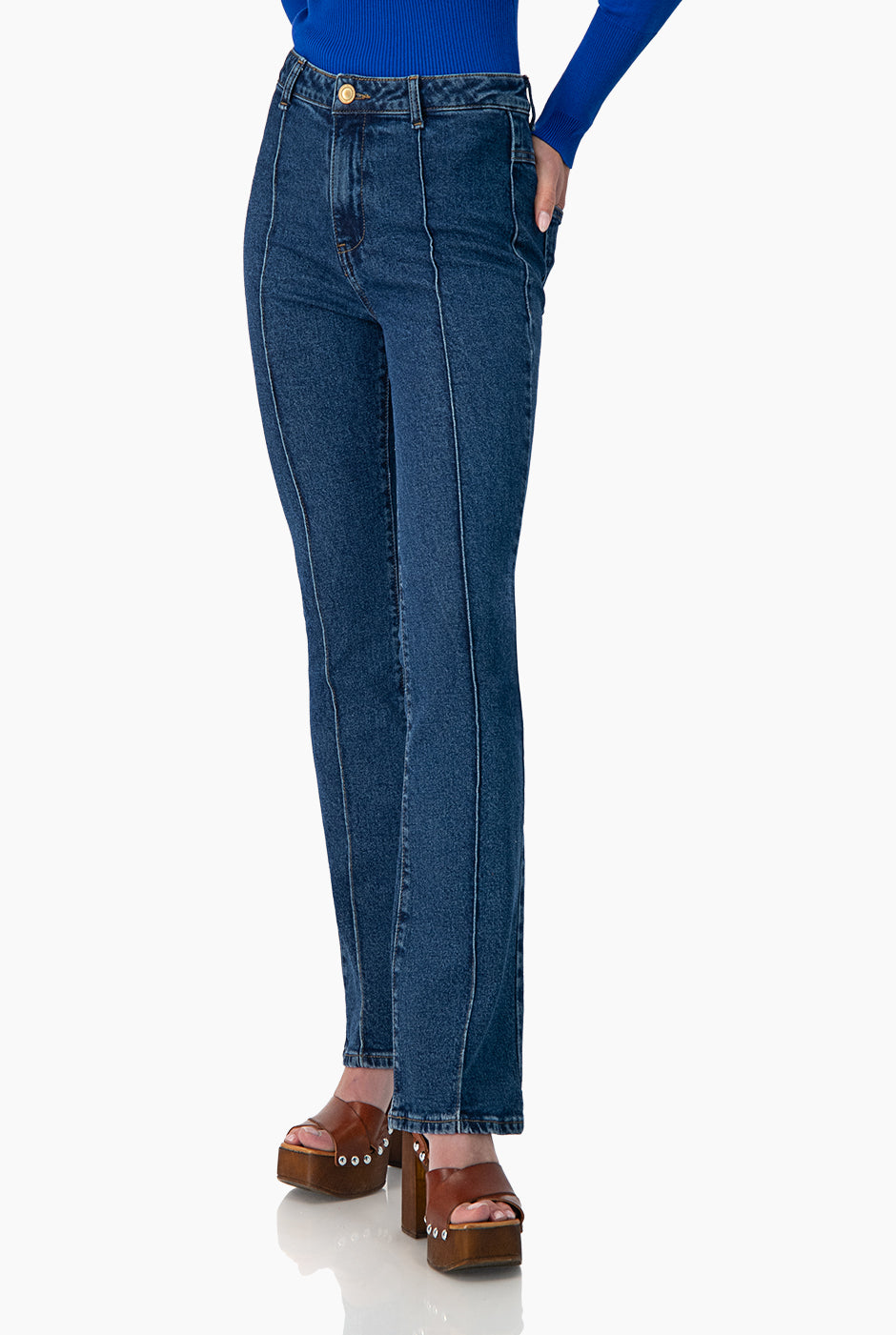 Jeans de mezclilla recto con alforza