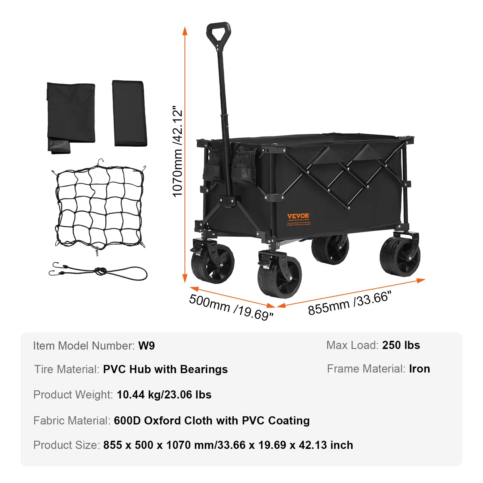Foldable Double Decker Wagon, Collapsible Wagon Cart with All-Terrain Wheels, Heavy Duty Folding Wagon Cart for Camping, Shopping, Garden, 52