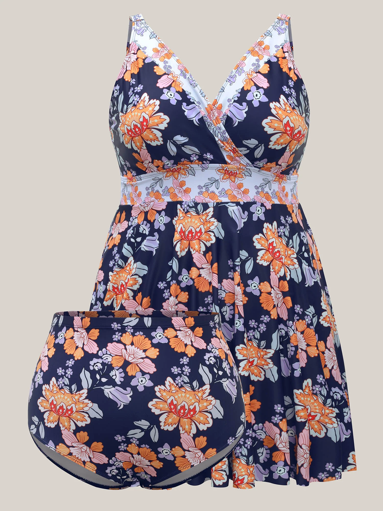 Floral Print Surplice Neck Swim Dress