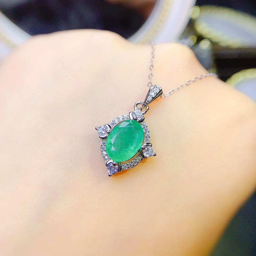 Natural Emerald Pendant 925 Sterling Silver Luxury Women's Necklace 925 Sterling Silver Jewelry Certified Gems free shipping