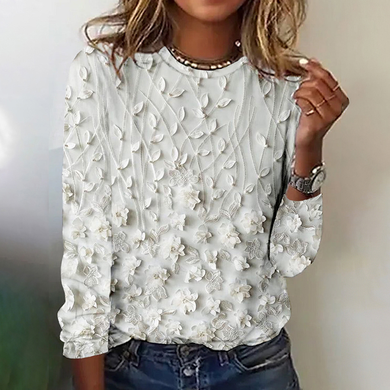 Vintage Lace Floral Embroidered Long Sleeve T Shirt