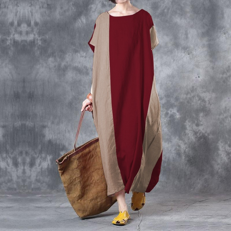 Color Block Long Loose Dress