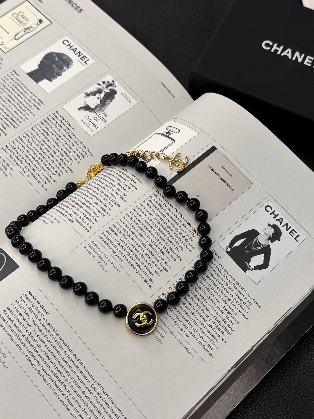 Chanel Pearl Double C Necklace Black and White