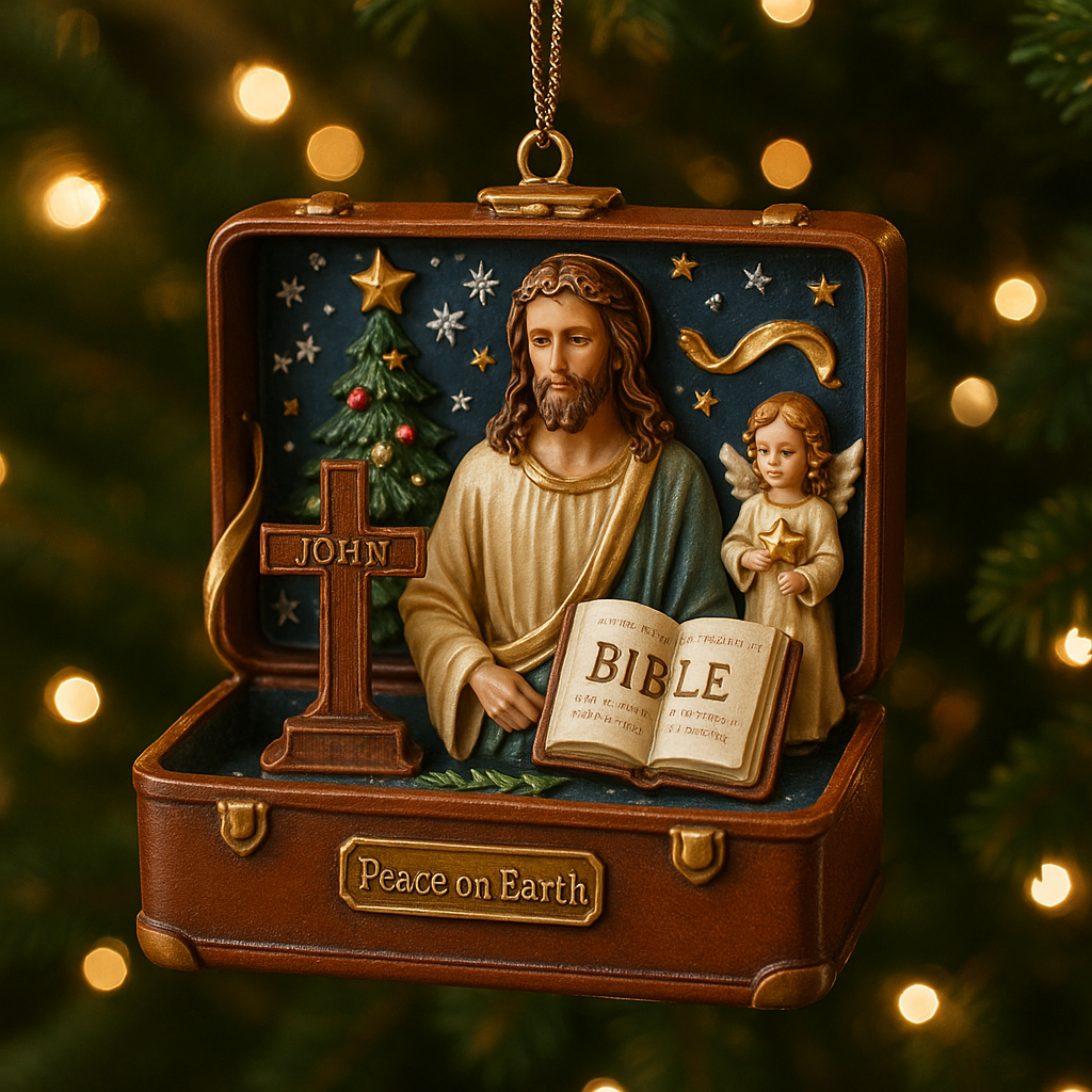 Christian Christmas Suitcase Ornament – Peace on Earth