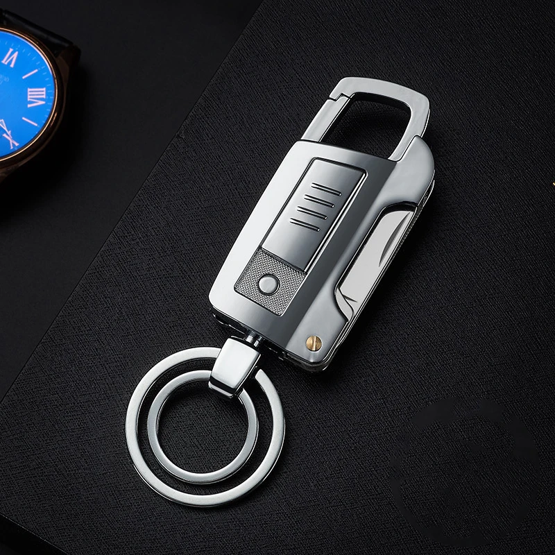 USB Rechargeable Multifunction Metal Keychain With Electronic lighter, Keychain,Opener,Paring Knife,Flashlight