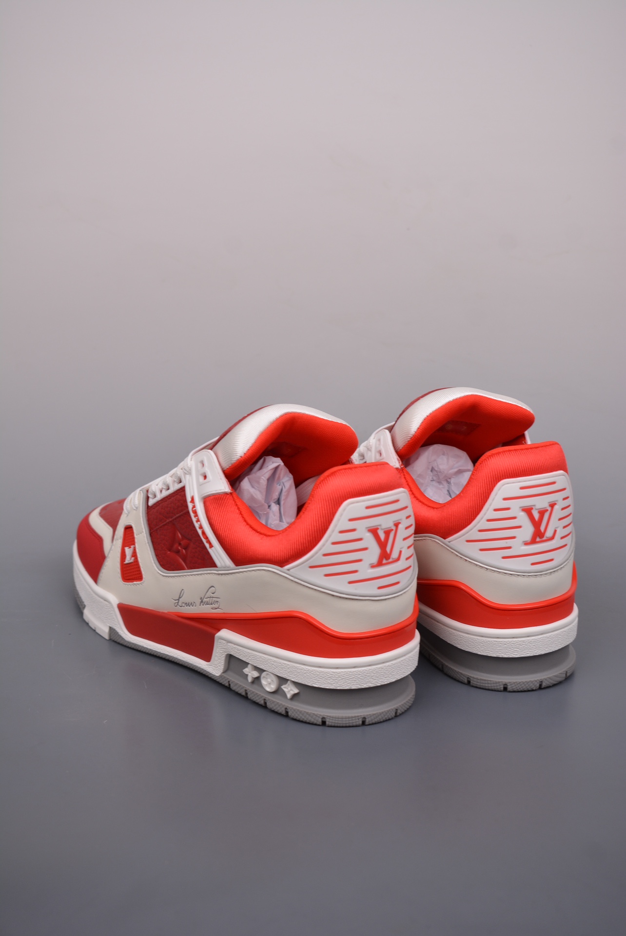 Louis Vuitton Trainer Sneaker Low Red and White Jacquard