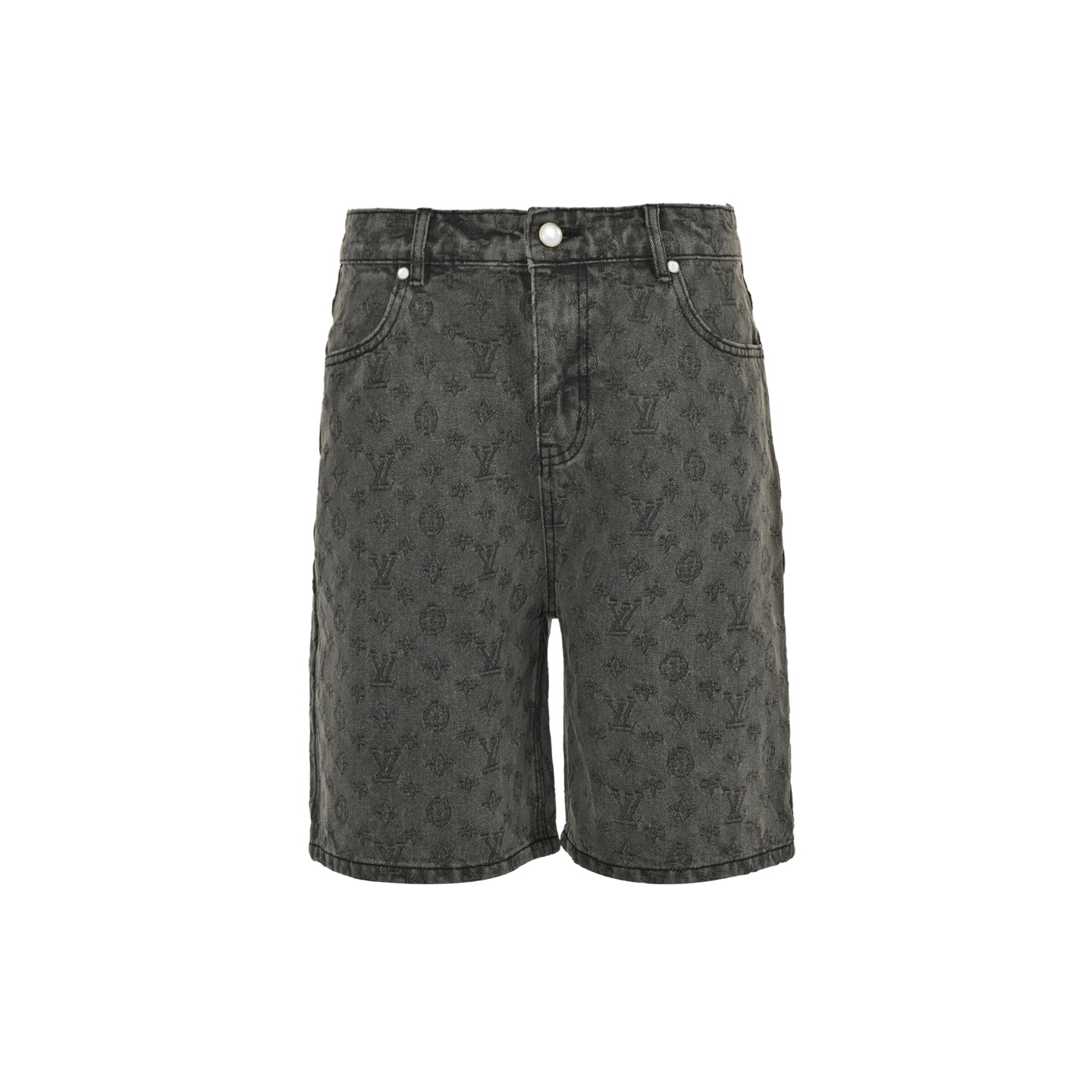 Louis Vuitton 25ss grey jacquard denim shorts with printed monogram
