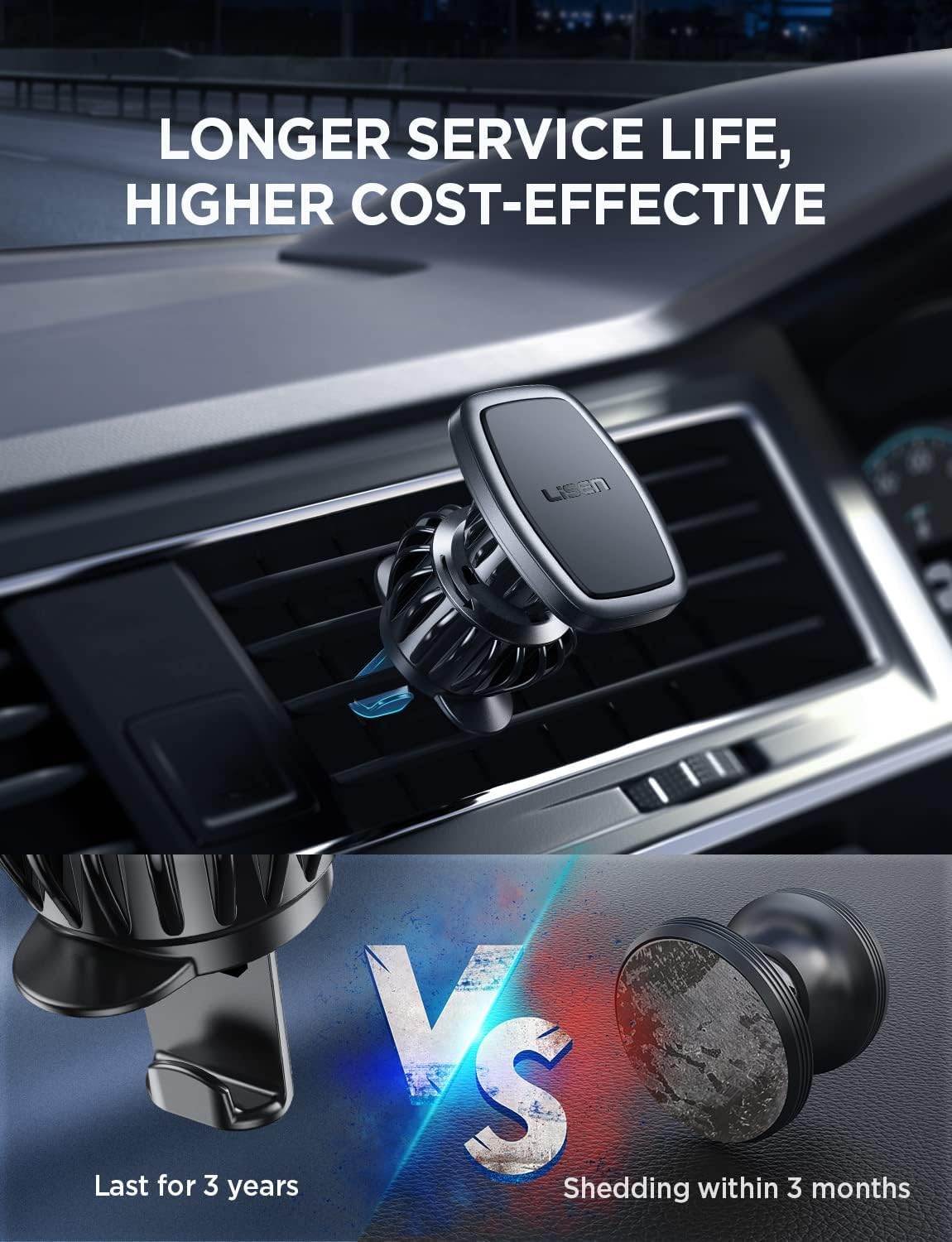 LISEN 2 Pack Magnetic Phone Holder for Your Car Mount 6 Military Magnets Car Phone Holder Mount Vent Cell Phone Holdeer Mount Vent Cell Phone Holder (20X Powerful: Gold)