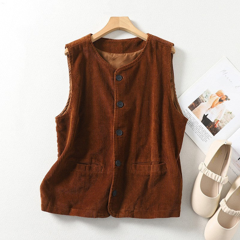 Solid Color Women's Button-Up Waistcoat Top
