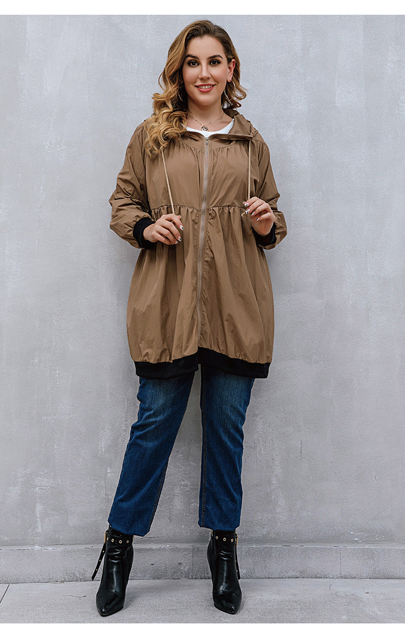 Plus Size Trench Coat Sweater Mid-Length Cardigan Hooded Coat Women All-Matching